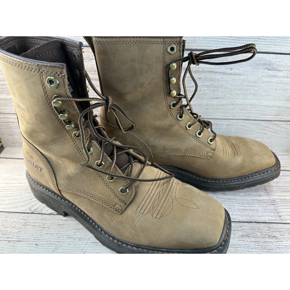 Ariat Men's Alamo Brown Cascade 8" Wide Square Toe Lace Up Work Boots Size 9.5 D